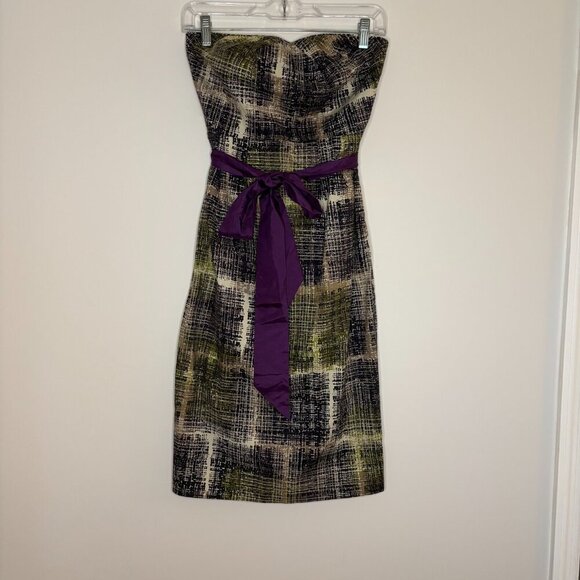 EDME & ESYLLTE Anthropologie 2 NEW Strapless Pencil Dress Tan Black Purple - Picture 1 of 4